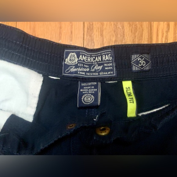 Men’s 36 Slim Fit Navy Blue AMERICAN RAG Snap Closure Zip Fly Drawstring Shorts - Picture 9 of 16